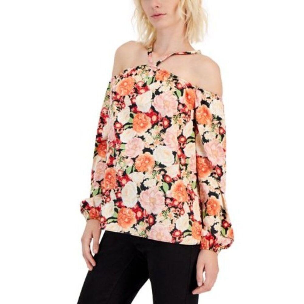 I.N.C. International Concepts Printed Long-Sleeve Halter Top, Emma  Garden, M